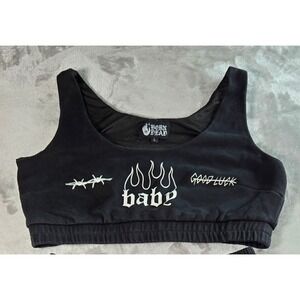 Born Dead Clothing Tattooed  Baby Flames Crop Top Womens L Black Goth Grunge